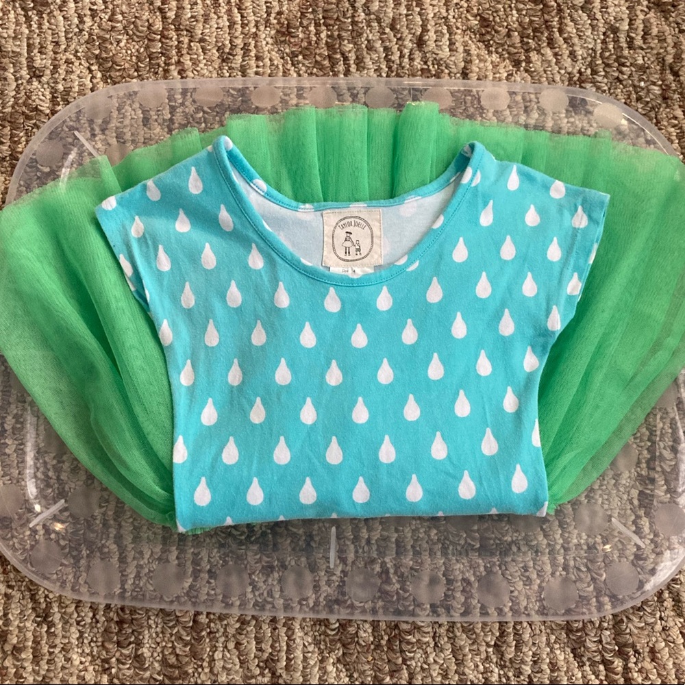 Spring Green and Blue Girls Dress with Raindrops Size 4